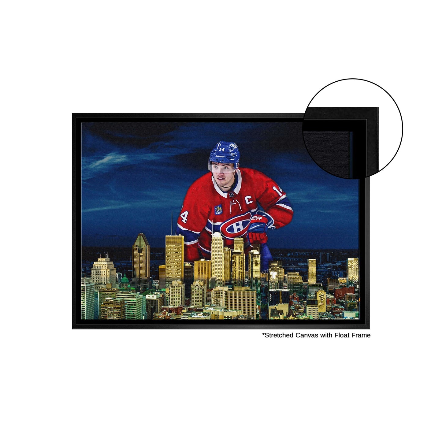 Nick Suzuki 20x29 Framed Canvas Canadiens Skyline - Jack Righteous