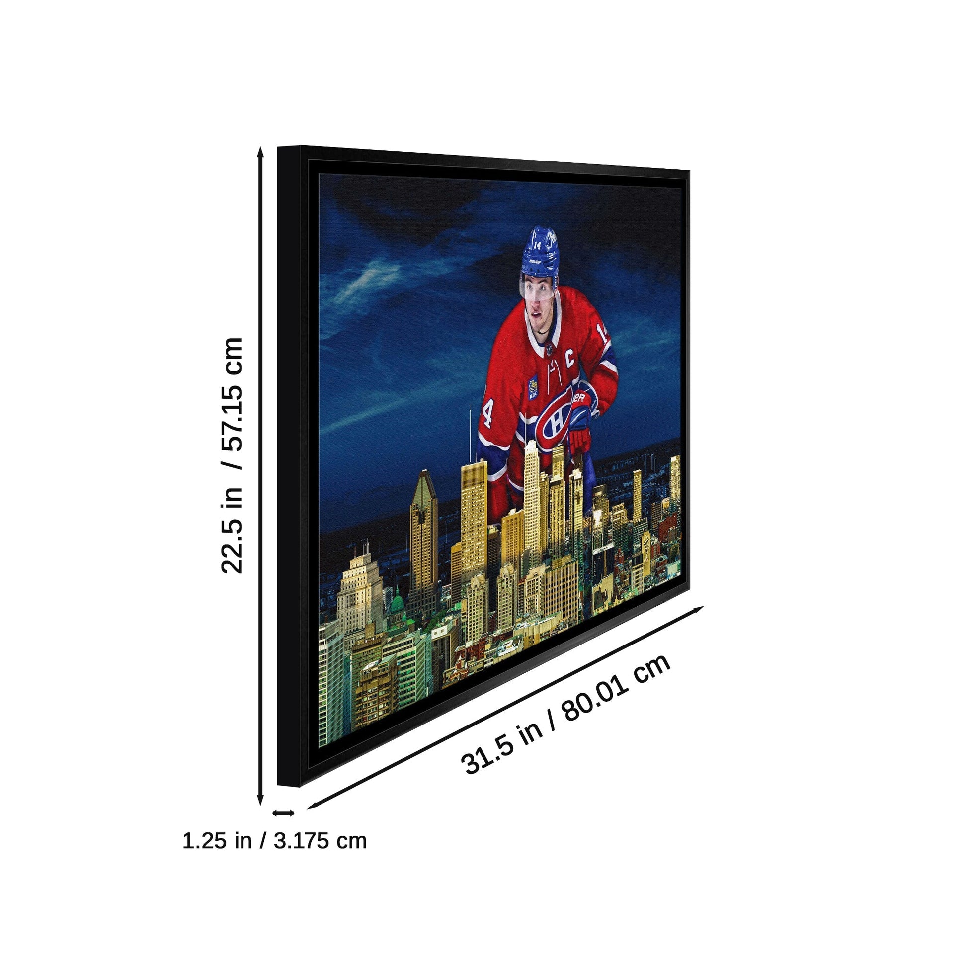 Nick Suzuki 20x29 Framed Canvas Canadiens Skyline - Jack Righteous