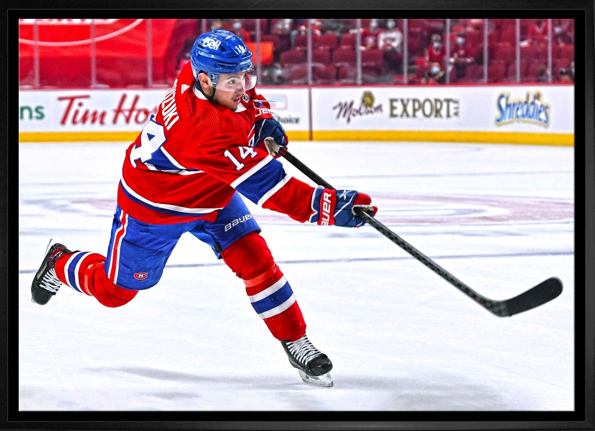 Nick Suzuki Montreal Canadiens Framed 20x29 Shooting Follow Through Canvas - Jack Righteous
