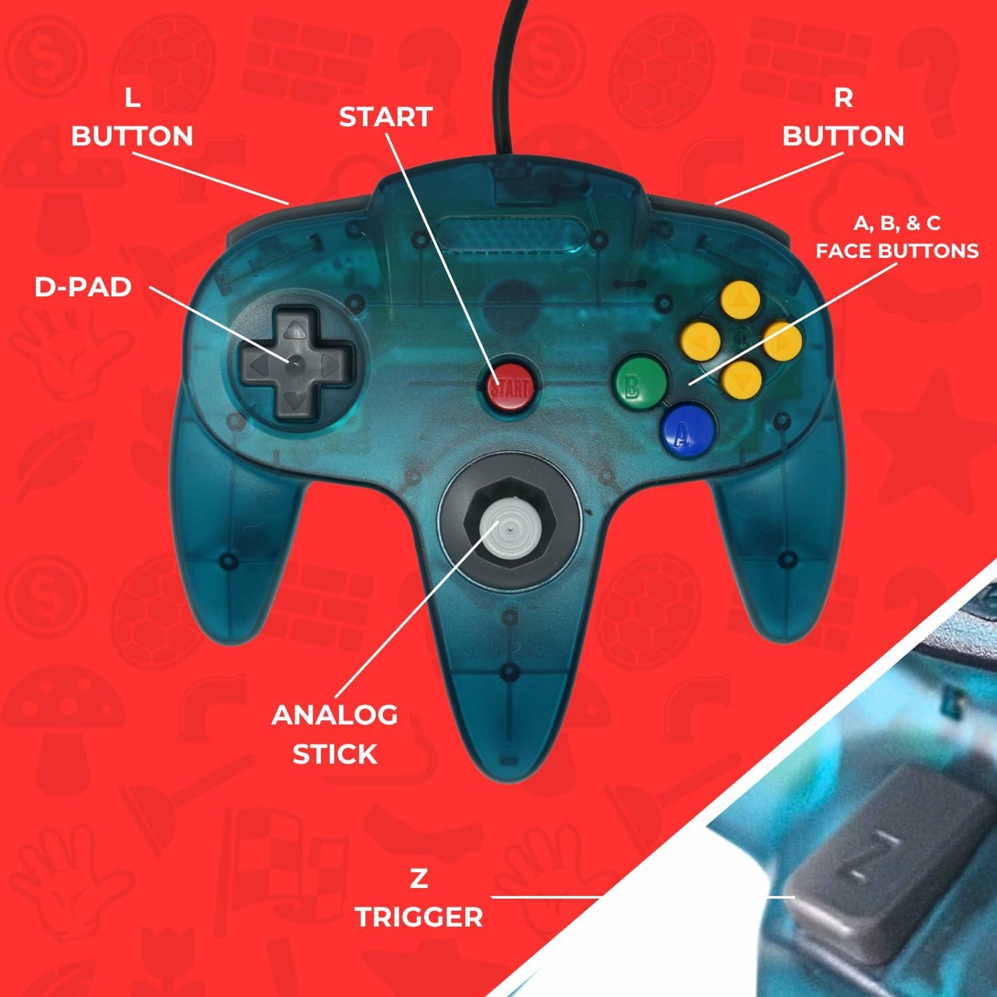 Controller for N64 Translucent Blue Green