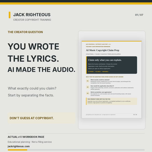 AI Music Copyright Claim Prep — U.S. + Canada | Fillable Workbook