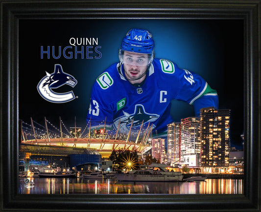 Quinn Hughes 16x20 Framed Skyline Print Vancouver Canucks - Jack Righteous