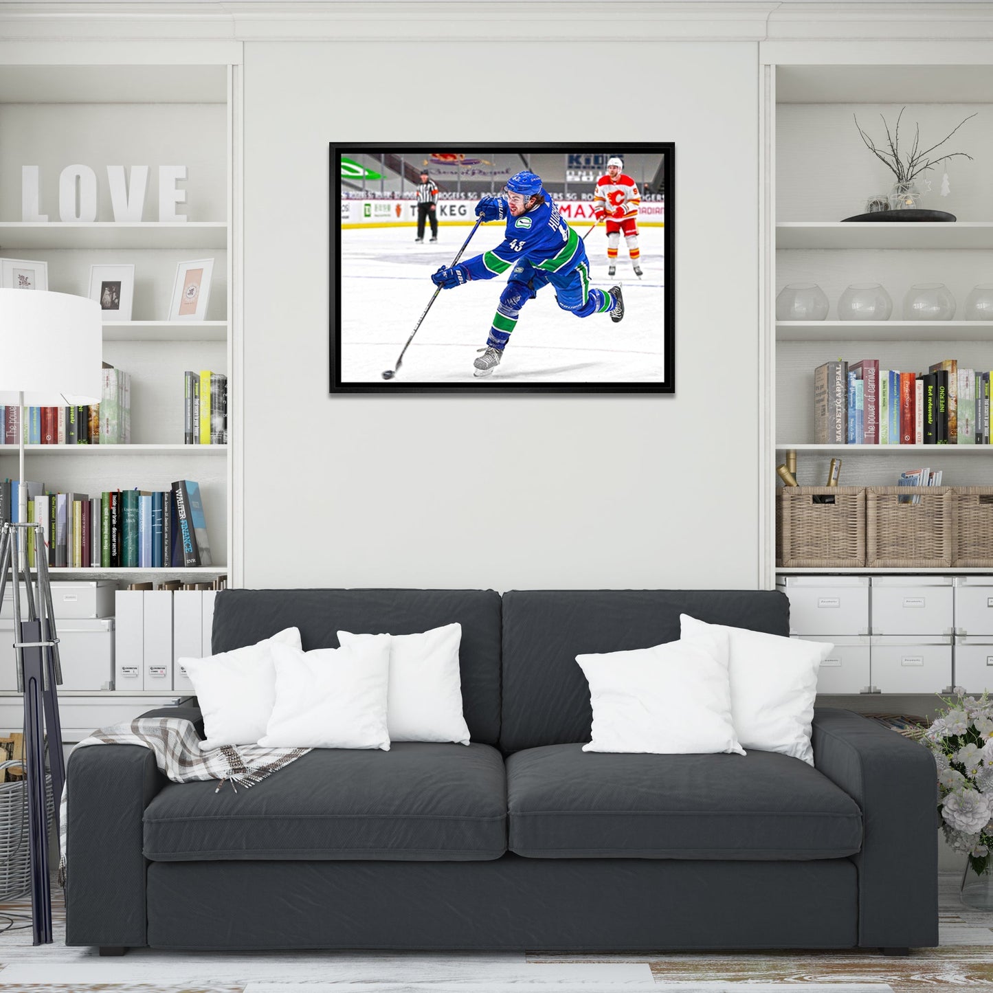 Quinn Hughes Vancouver Canucks Framed 20x29 Shooting Canvas - Jack Righteous