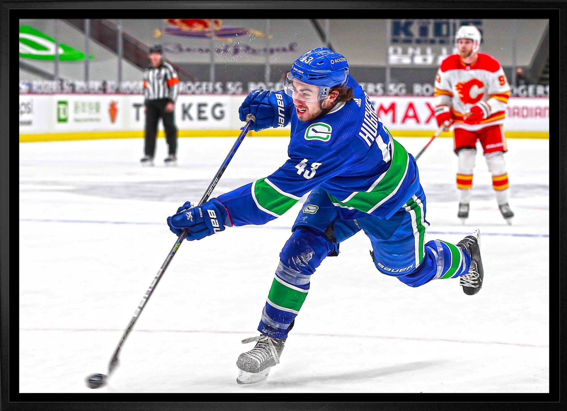 Quinn Hughes Vancouver Canucks Framed 20x29 Shooting Canvas - Jack Righteous