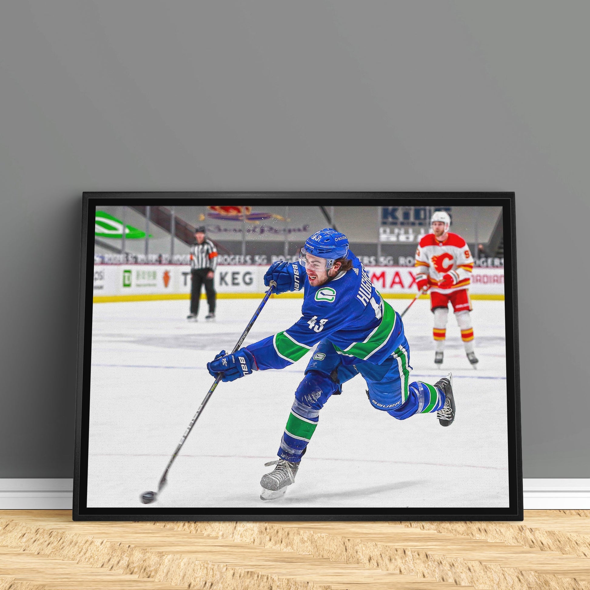 Quinn Hughes Vancouver Canucks Framed 20x29 Shooting Canvas - Jack Righteous