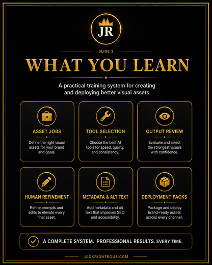 Righteous AI Visual Asset System use cases for social content, product graphics, articles and creator campaigns