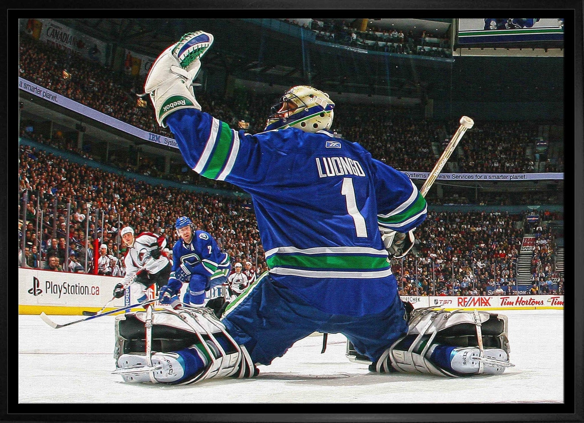Roberto Luongo 20x29 Framed Canvas Canucks Glove Save - H - Jack Righteous