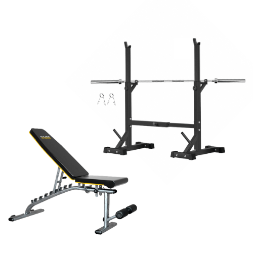 Squat Rack, Bench, Barbell & Weight Plates Stack - Jack Righteous