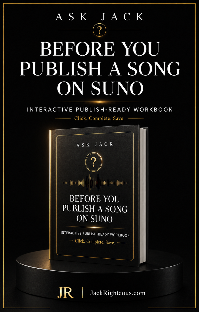 Suno Publish-Ready Interactive Workbook for checking an AI music track before publishing