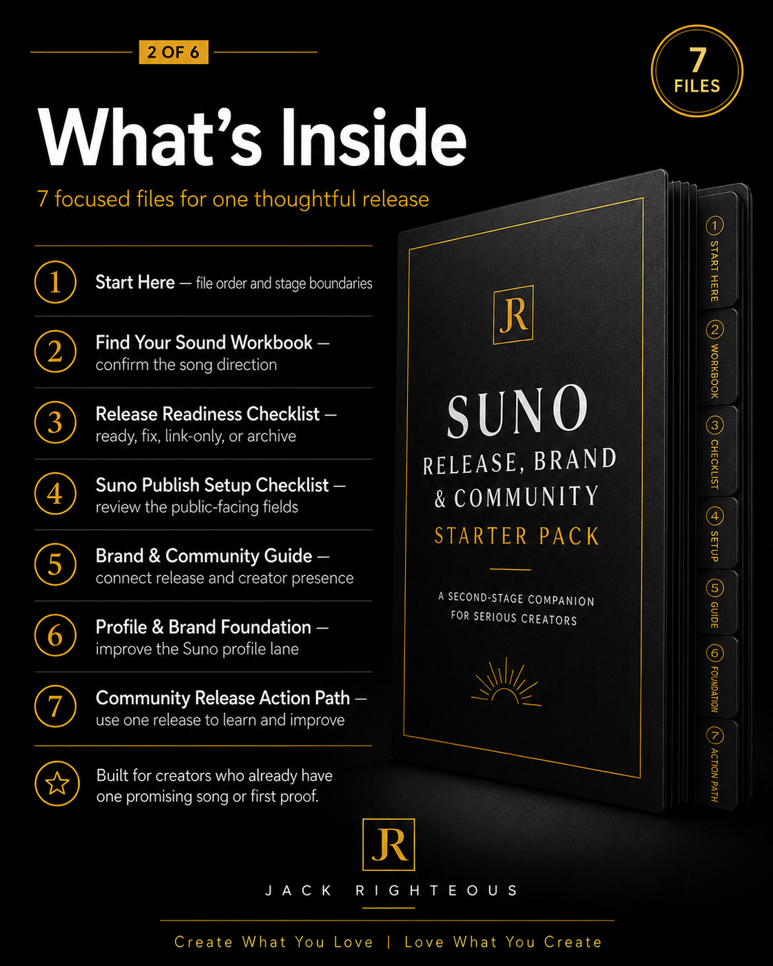Seven files included in the Suno Release, Brand and Community Starter Pack.