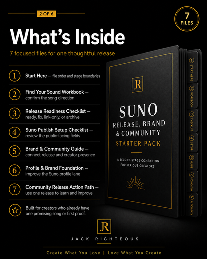 Seven files included in the Suno Release, Brand and Community Starter Pack.