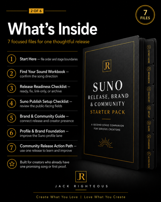 Seven files included in the Suno Release, Brand and Community Starter Pack.