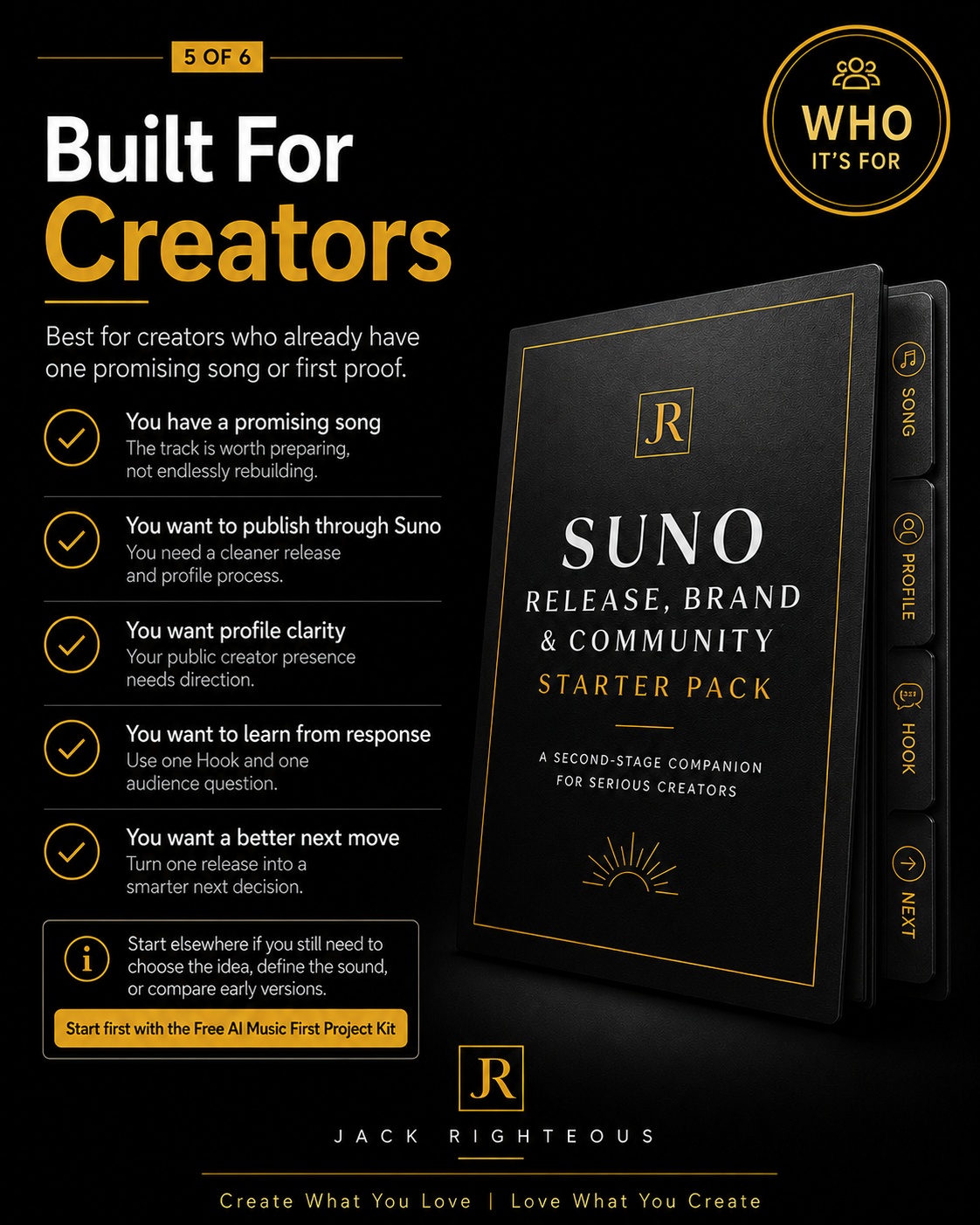 Who the Suno Release, Brand and Community Starter Pack is designed for.