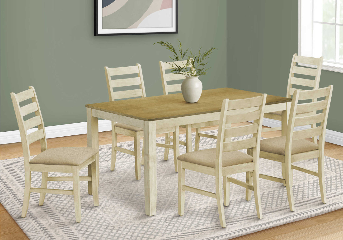 Table à manger en bois plaqué antique blanc et brun - Monarch (I1335) - Jack Righteous