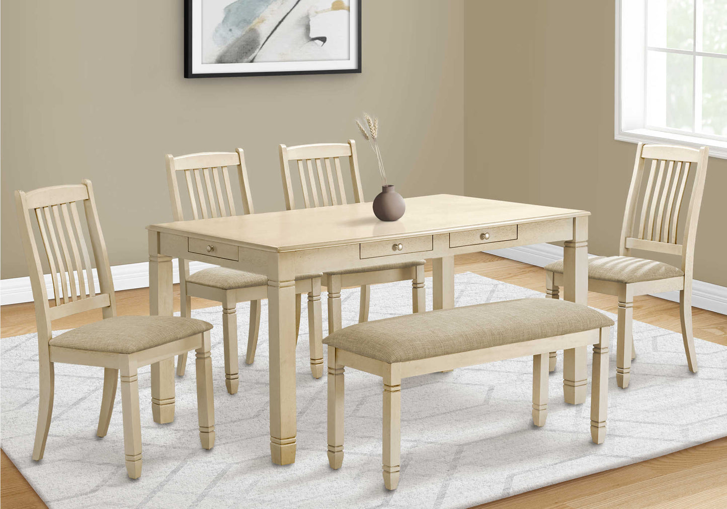 Table à manger en bois plaqué antique blanc - Monarch (I1264) - Jack Righteous