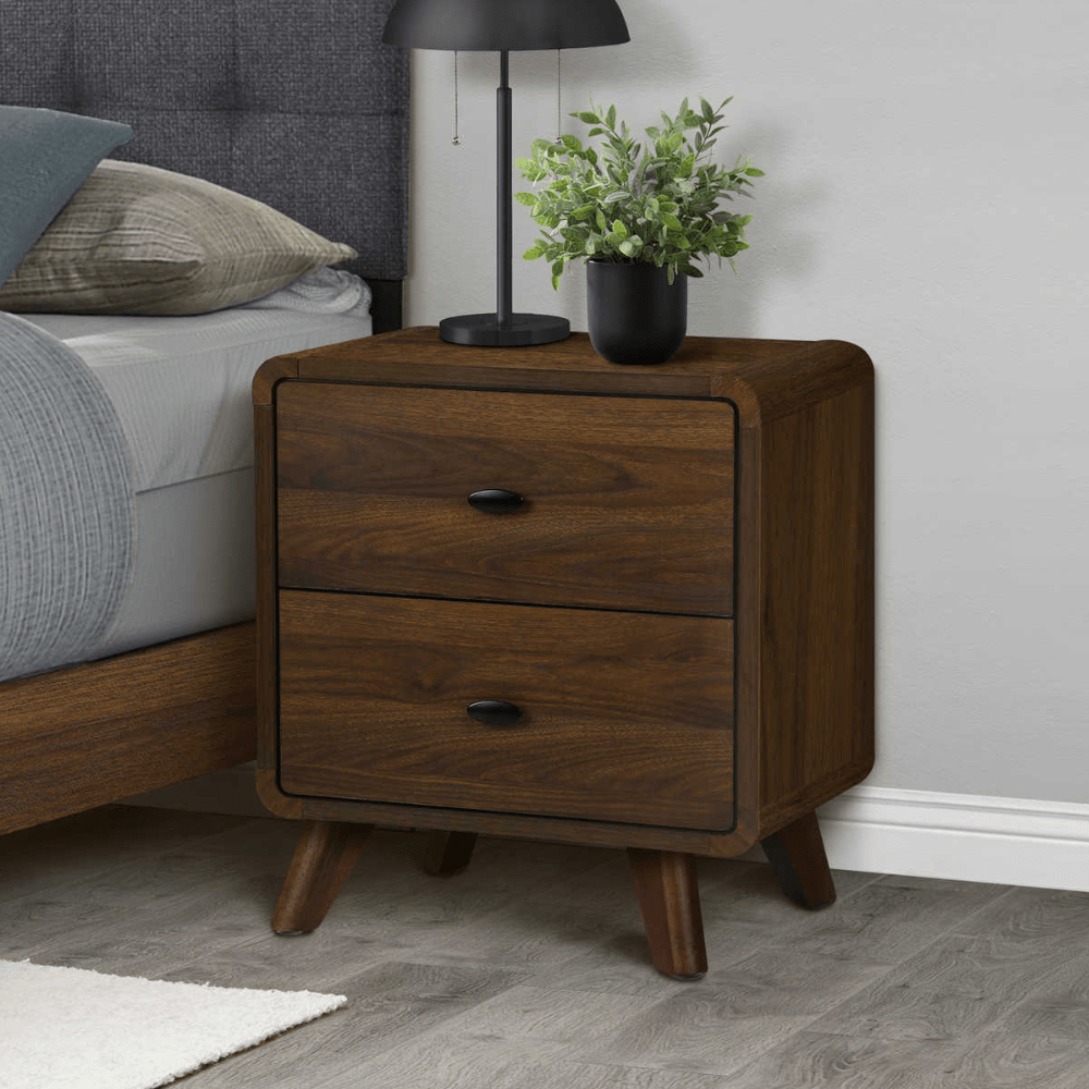Table de nuit 2 tiroirs en finition noyer - Monarch (I5233) - Jack Righteous