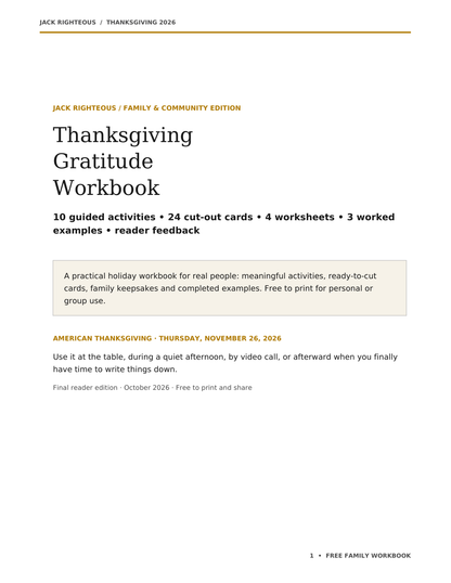 Actual cover page of the free 27-page Thanksgiving Gratitude Workbook PDF
