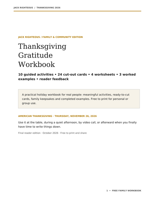 Actual cover page of the free 27-page Thanksgiving Gratitude Workbook PDF