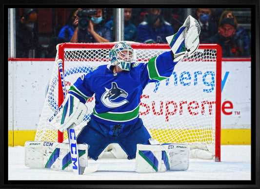 Thatcher Demko 20x29 Framed Canvas Canucks Glove Save - H - Jack Righteous