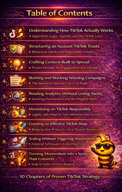 Bee Righteous TikTok Campaign Guide table of contents and instructions for using the book