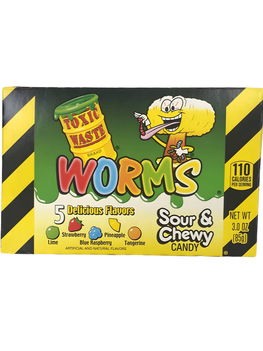 Toxic Waste Worms Sour & Chewy Candy Theatre Box 3OZ - BB 02/24