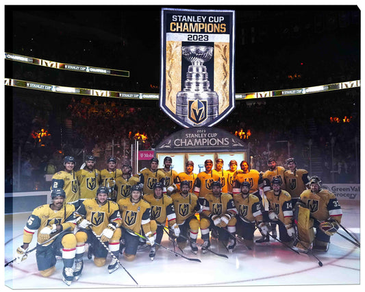 Vegas Golden Knights 16x20 Canvas Banner Raising Team Posed - H - Jack Righteous