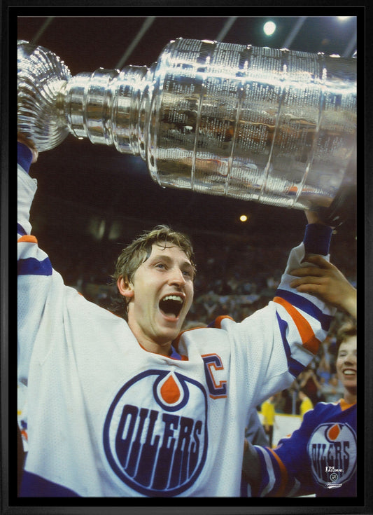 Wayne Gretzky 20x29 Framed Canvas Oilers Stanley Cup - V - Jack Righteous