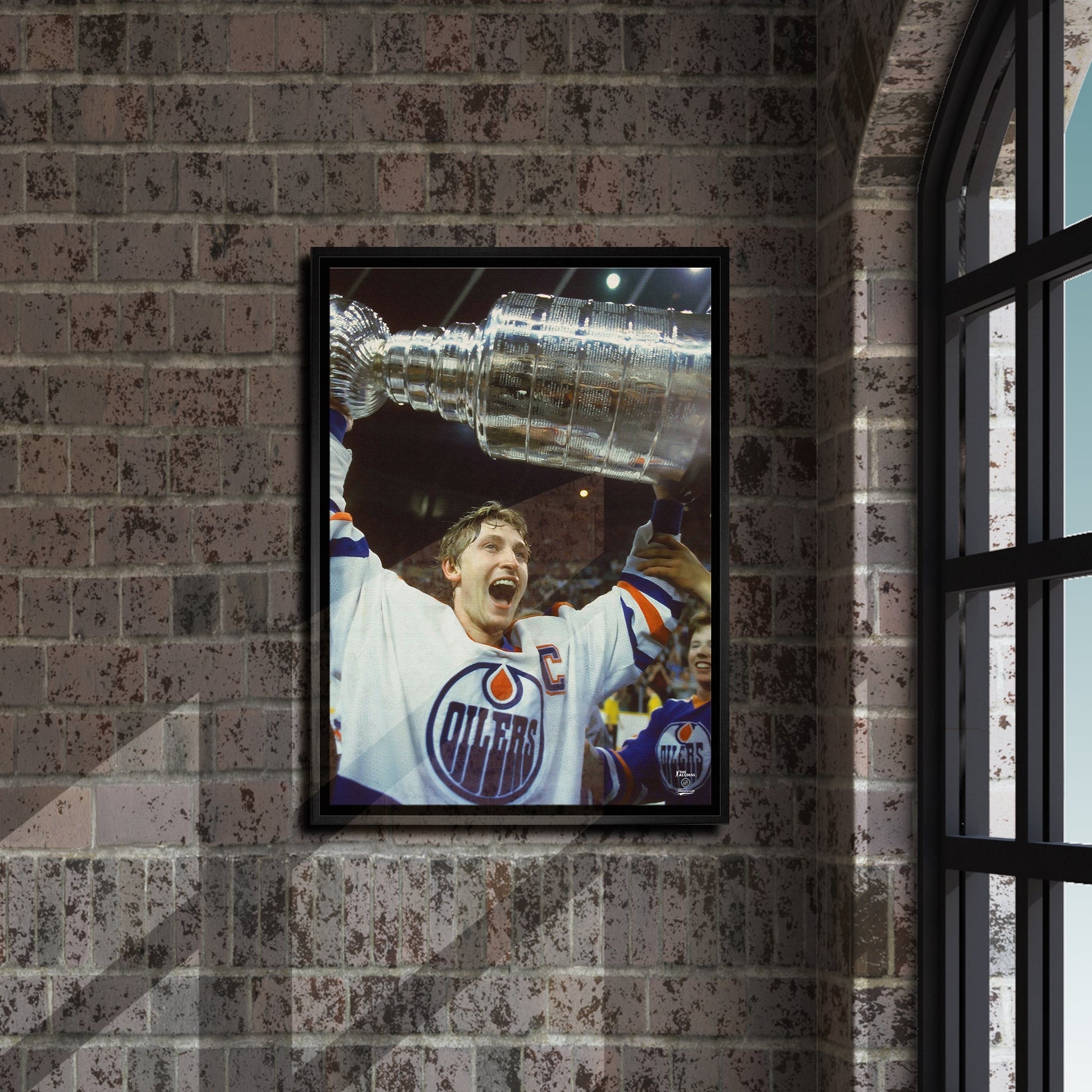 Wayne Gretzky 20x29 Framed Canvas Oilers Stanley Cup - V - Jack Righteous