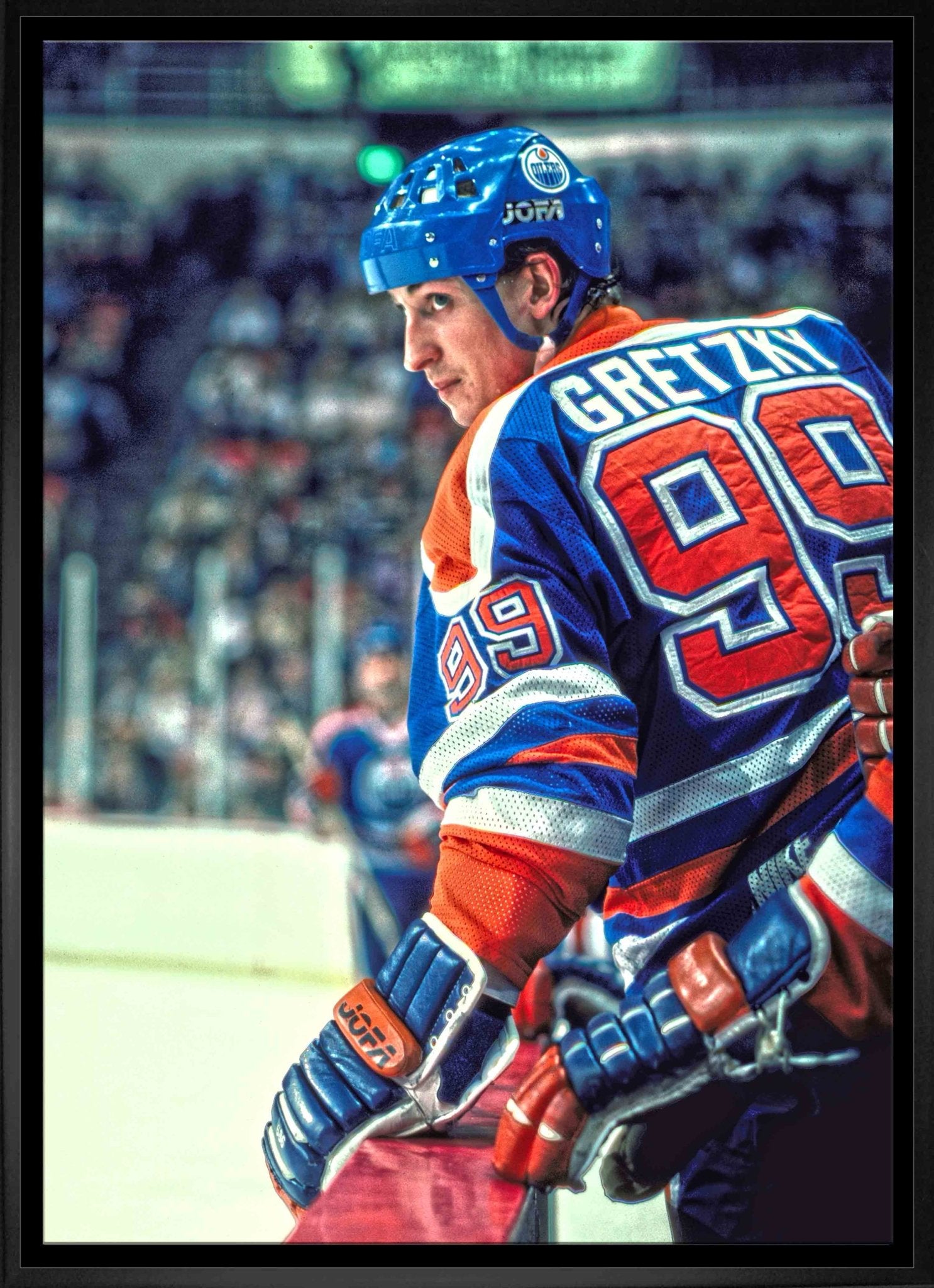 Wayne Gretzky Edmonton Oilers Framed 20x29 Jumping Over Bench Canvas - Jack Righteous
