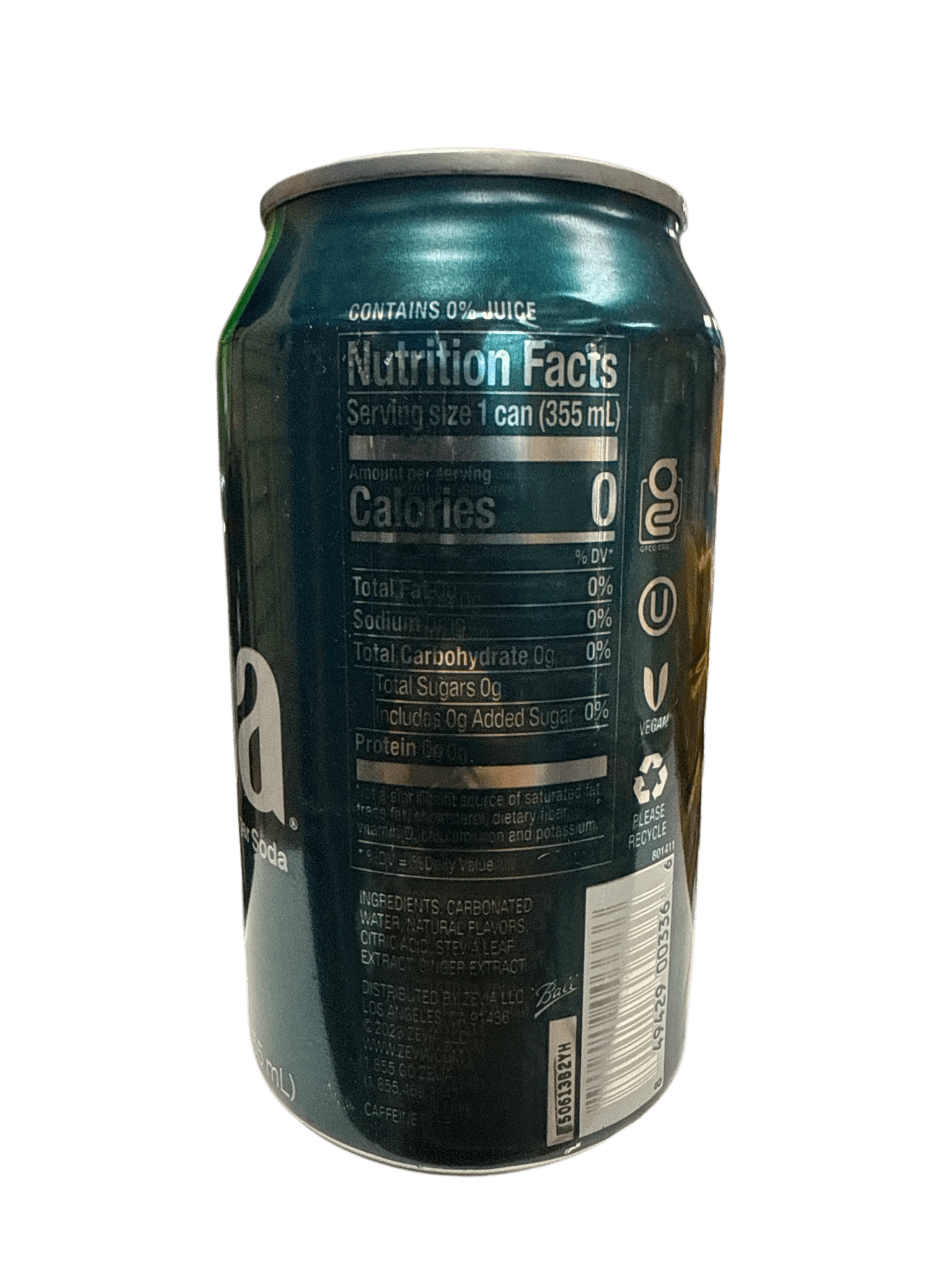 Zevia Zero Sugar Ginger Ale Flavoured Soda 355ML - Canadian Edition - Jack Righteous