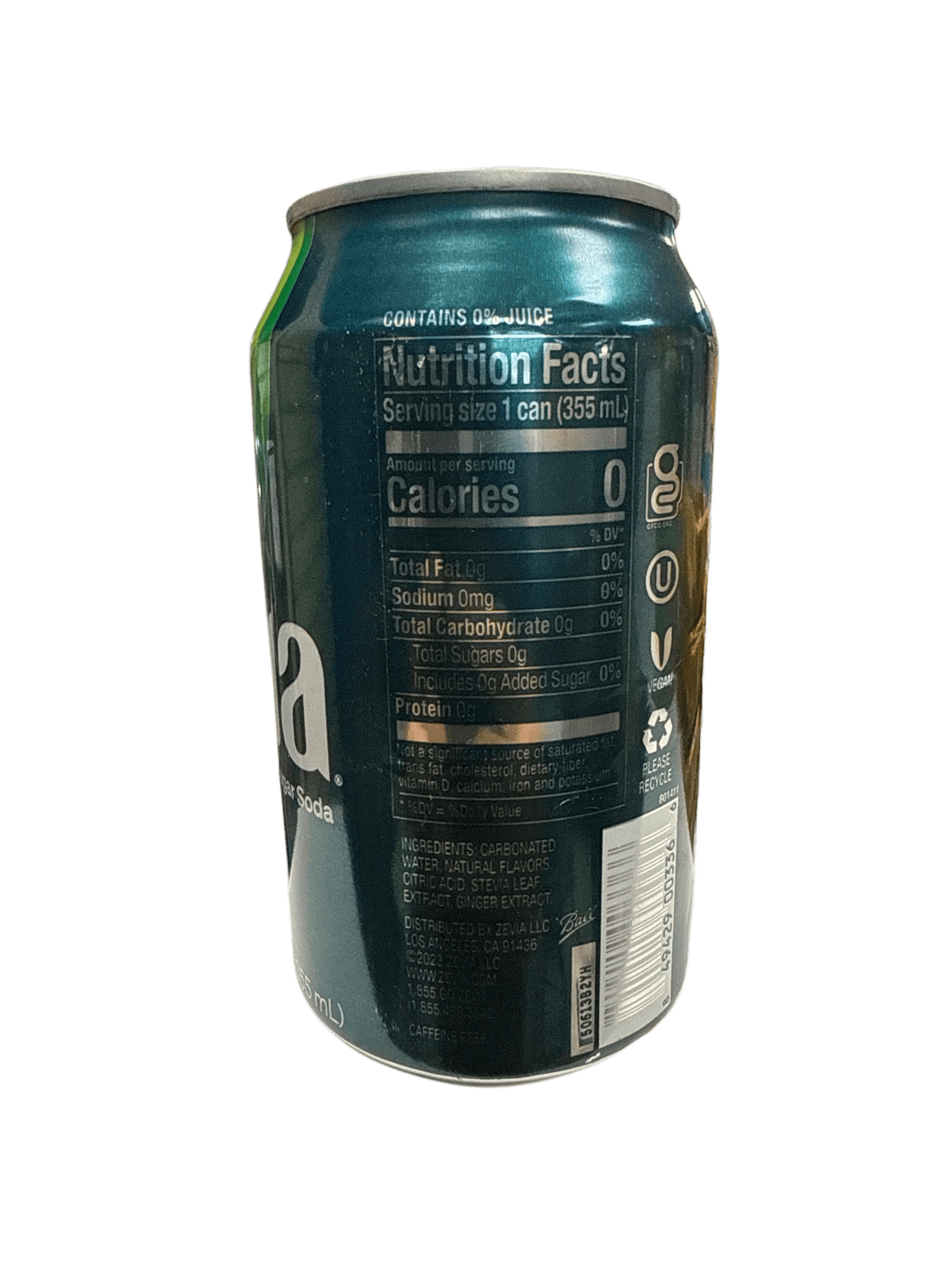 Zevia Zero Sugar Ginger Ale Flavoured Soda 355ML - Canadian Edition - Jack Righteous