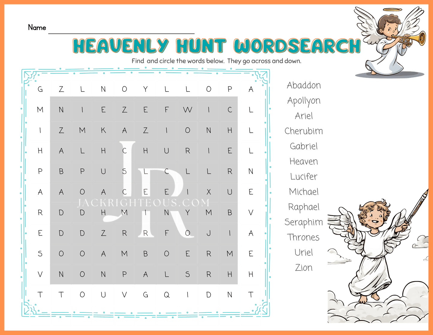 Angel-Themed Bible Wordsearch Puzzle - Spiritual Fun & Learning - Jack Righteous