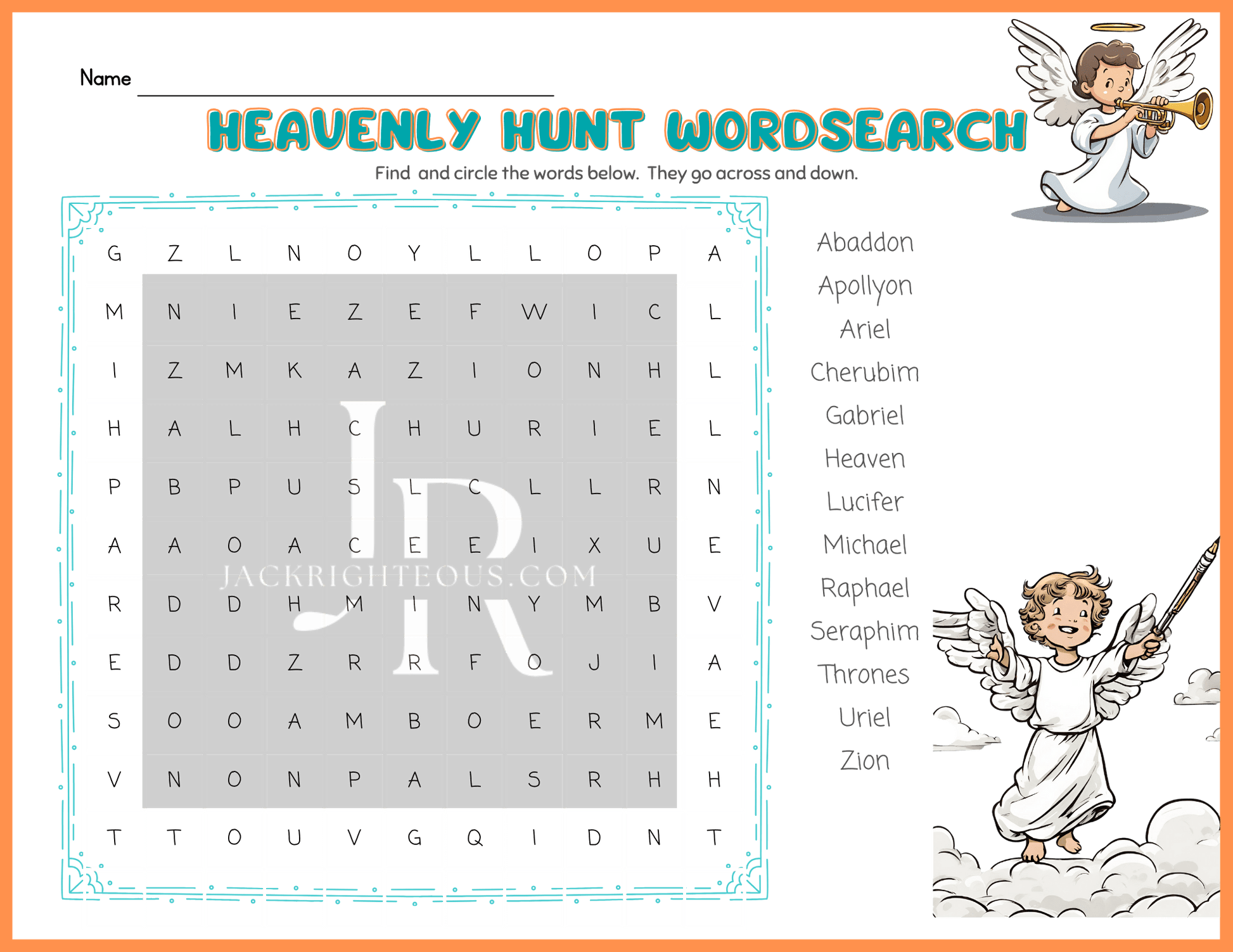 Angel-Themed Bible Wordsearch Puzzle - Spiritual Fun & Learning - Jack Righteous