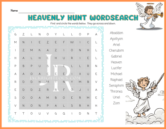 Angel-Themed Bible Wordsearch Puzzle - Spiritual Fun & Learning - Jack Righteous