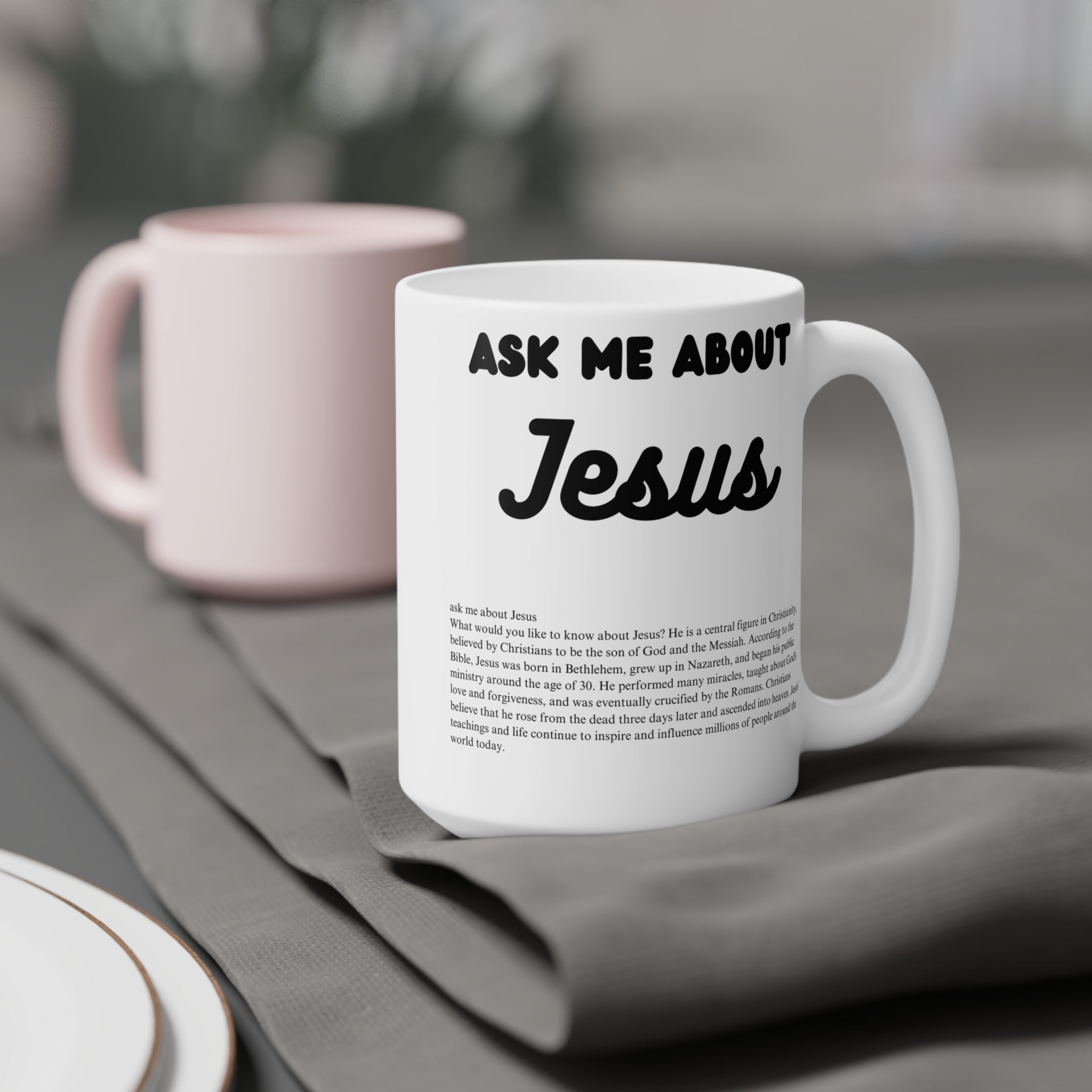 Taza de café Pregúntame sobre Jesús