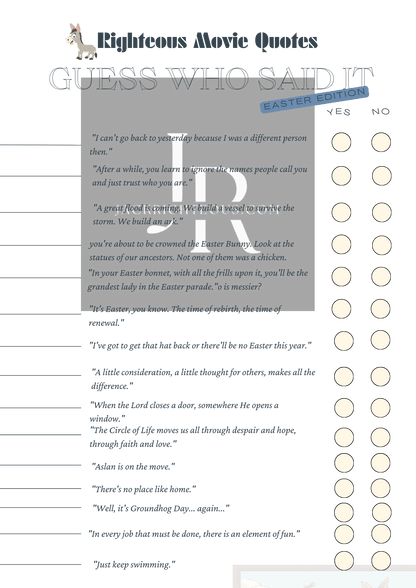 Classic Film Quotes Easter Quiz - Printable Family Game - Jack Righteous