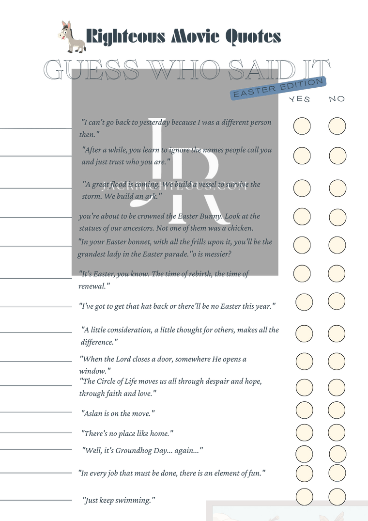 Classic Film Quotes Easter Quiz - Printable Family Game - Jack Righteous