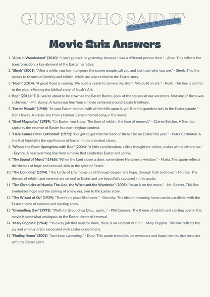 Classic Film Quotes Easter Quiz - Printable Family Game - Jack Righteous